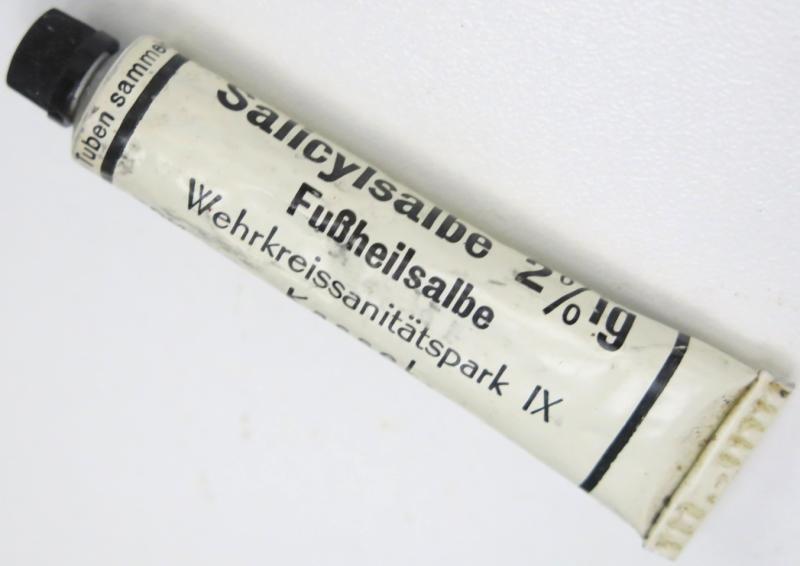 German Wehrmacht Salicylsalbe 2% ig Fussheilsalbe Wehrkreissanitätspark IX Kassel.
