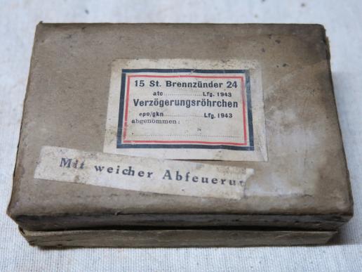 German Wehrmacht 15 St. Brennzünder 24, (BZ24), FULL Cardboard Box atc 1943 Inert.