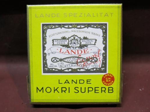 German Wehrmacht Mokri Lande Spezialitat 6 Zigaretten Unopened Box.