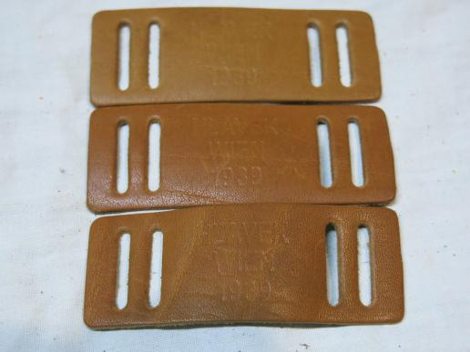 German Wehrmacht Gas Mask Can Straps Leather Reinforcement Set Of Three Mint Unused Ones HLAVEK WIEN 1939.