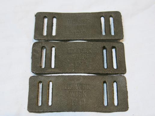 German Wehrmacht Gas Mask Can Straps Leather Reinforcement Set Of Three Mint Unused Ones HLAVEK WIEN 1940.