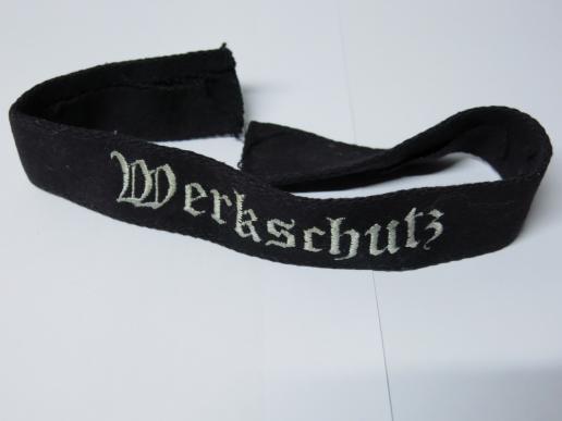 German Police Cuff Title Werkschutz Factory Protection Police Black, Hard To Find. (6)