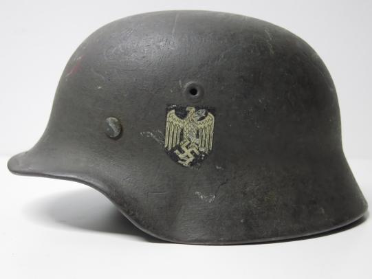 German Heer M40 Helmet Single Decal EF66 Untouched One And Battle Damaged?