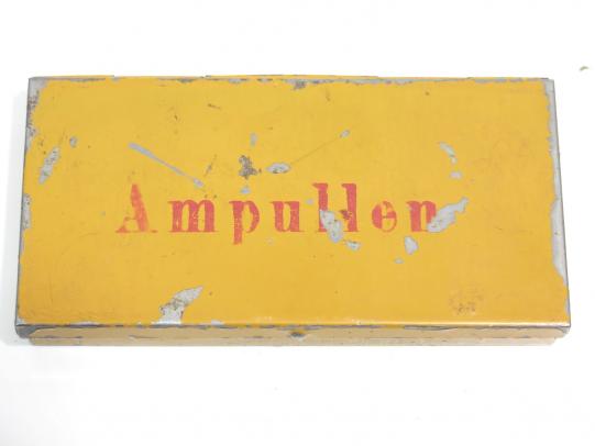 German Wehrmacht Ampullen Medical Yellow Box For Sanitätstasche Für Sanitätsoffiziere Leather Bag And/Or Lazarette Field Hospital, Nice Box In Good Condition.