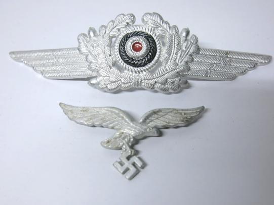 German Luftwaffe Aluminium Eagle + Oackleaves Set For Schirmmütze Visor Cap. (4)