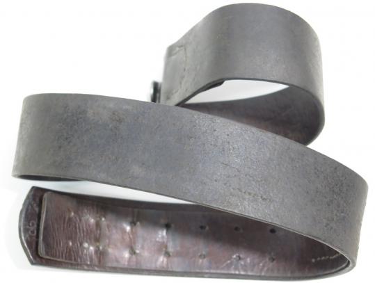 German Wehrmacht EM Leather Belt FRANZ BREHME WALSRODE 1943 With Steel Hook 45 mm Wide 86 cm Long.
