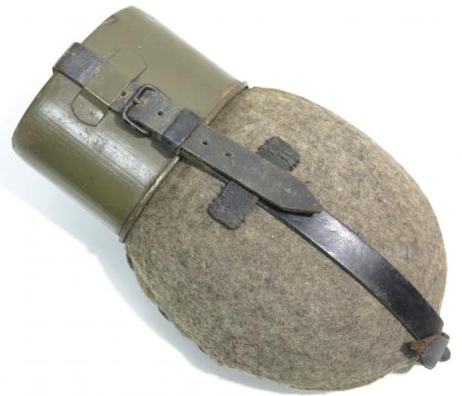 German Wehrmacht Feldflasche M42 Steel Canteen Late War With Felt Cover RFI 1943 Matching.