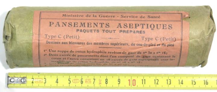 German Wehrmacht/French Captured Pansements Aseptiques Large Field Dressings Packet Unused 1939.