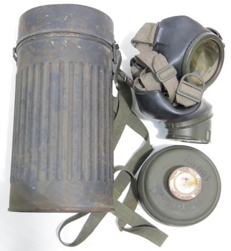 German Luftschutz Draeger Gas Mask Set In Luftwaffe Dark Grey Colour Can, Rare!!! As Found.