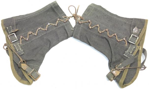 German Wehrmacht/Waffen SS Styrian Gamaschen Gaiters For Gebirgsjäger Untouched Size II Unpainted Hardware Variation.