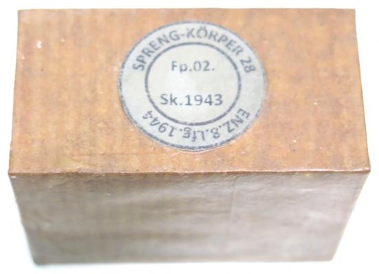 German Wehrmacht Sprengkörper 28 1943/44 Explosive Block Repro, Inert... Obviously As It Is A Wood Block.