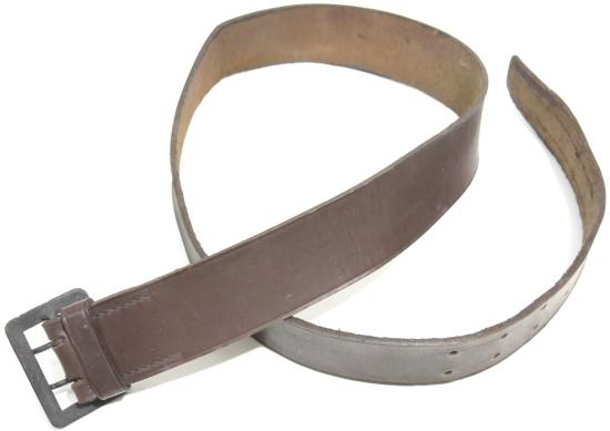 German Luftwaffe Officer Chocolate Brown Leather Belt 44 mm Wide 107 cm Long With Blue Grey Painted Buckle And Pins.