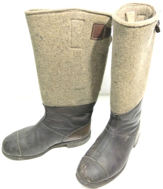 German Wehrmacht Winter Late War Boots In Heavy Felt Material, Nice Chocolate Brown Colour, Matching Pair RBNr.