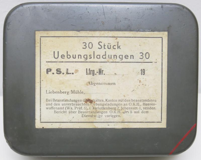 German Wehrmacht 30 Stück Übungs Uebungsladungen 30 n/A. P. S. L. Practice Exercise Charges Empty Box With Red Stripe.