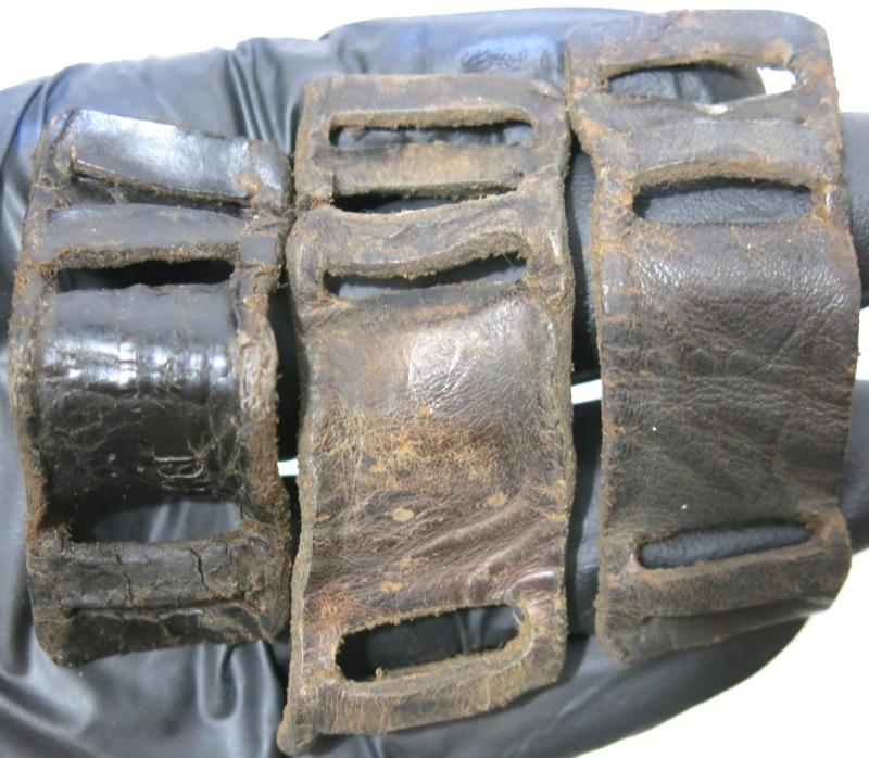 German Wehrmacht Gas Mask Can Straps Leather Reinforcement Set Of Three 1937, Used Ones.