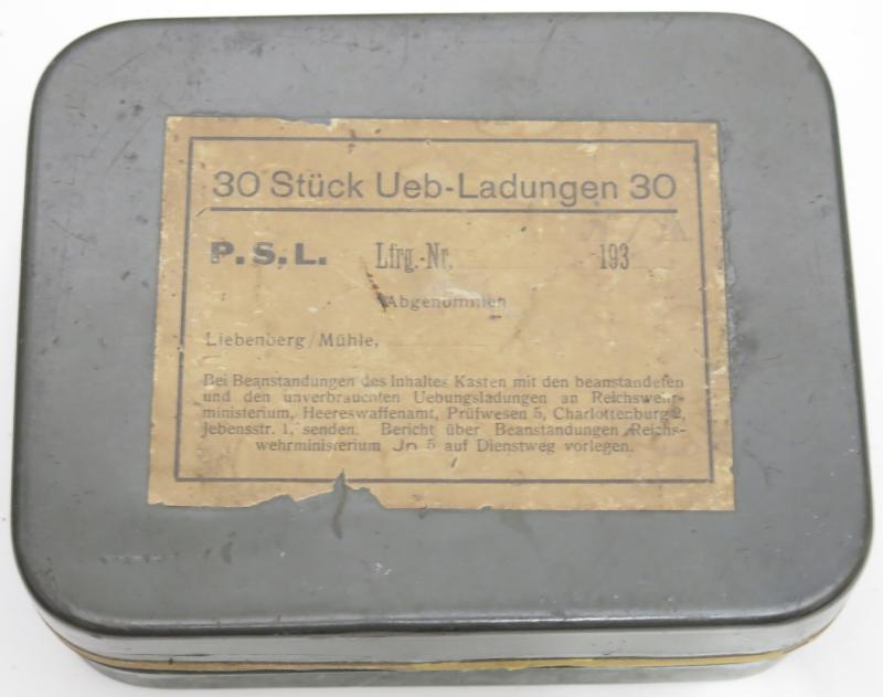 German Wehrmacht 30 Stück Übungs Ueb-Ladungen 30 P. S. L. Practice Exercise Charges Empty Box.