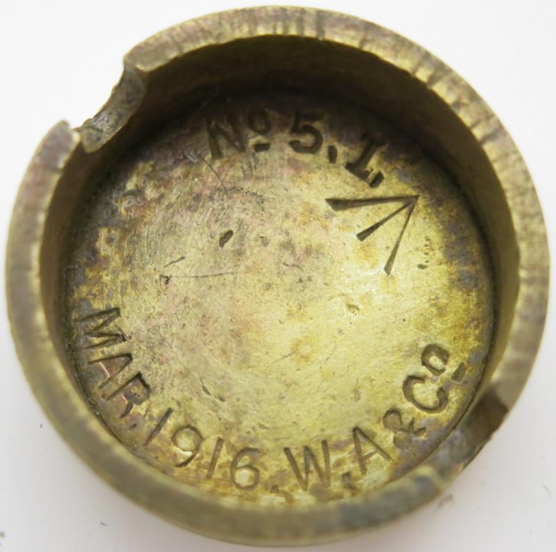 British WWI Mills Nº 5. I. MAR. 1916. W. A & Cº Base Plug In Brass.