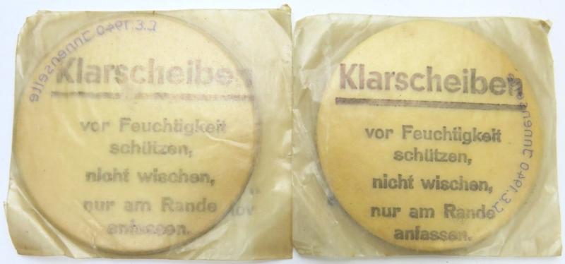 German Wehrmacht Klarscheiben Clear Lenses For Gas Mask Set Of Two Matching Dated 1940.