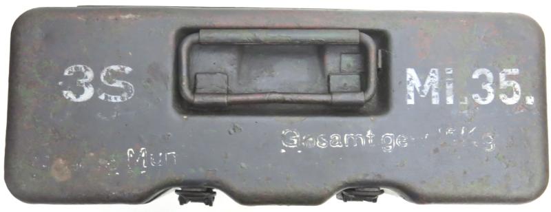 German Wehrmacht 3 S.Mi.35 Schrapnellmine 35 Transport Case, Ex Reichwehr Camo, Repainted in Grey Panzer.
