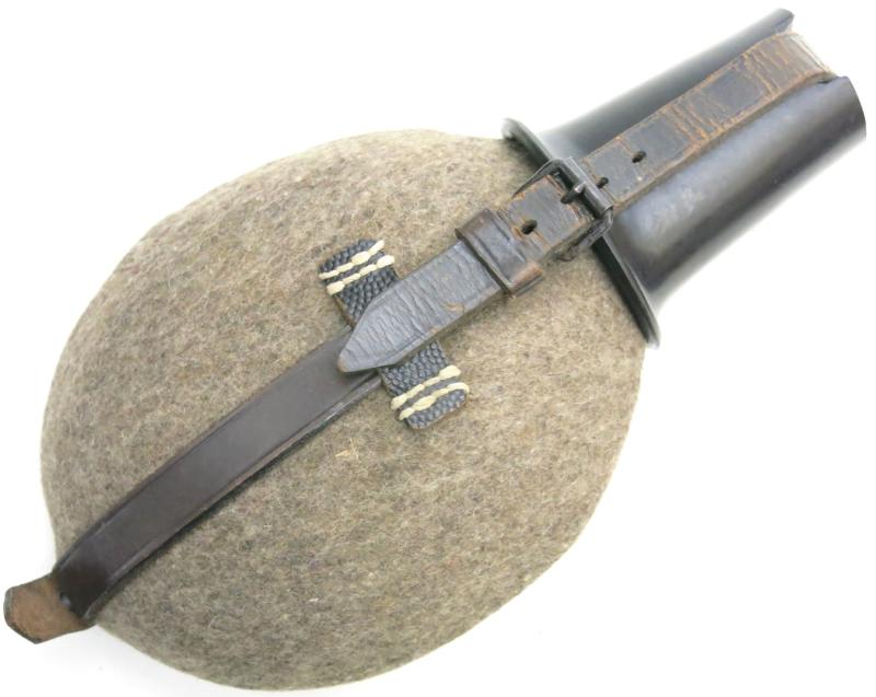 German Wehrmacht Feldflasche M42 Steel Canteen In Green With Felt Cover C & CW 43 Late War Smooth Buttons And Bakelite Cup gfc 1943.