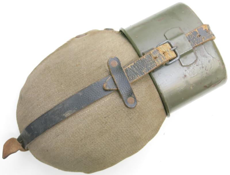 German Wehrmacht Feldflasche M42 Steel Canteen Late War With Gabardine Cover ESB/MN 1944.