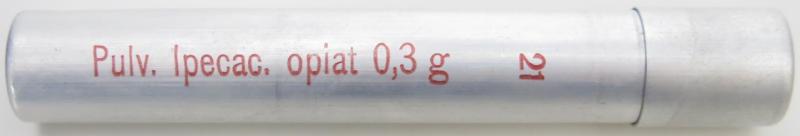 German Wehrmacht Sanitär Aluminium Tablettenröhrchen Medical Pills Tube Pulv. Ipecac. opiat. 0,3 g, Empty.