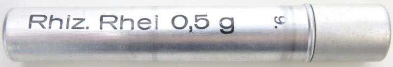 German Wehrmacht Sanitär Aluminium Tablettenröhrchen Medical Pills Tube Rhiz. Rhei 0,5 g, Empty.