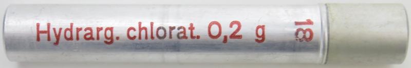 German Wehrmacht Sanitär Aluminium Tablettenröhrchen Medical Pills Tube Hydrarg. chlorat. 0,2 g Empty.
