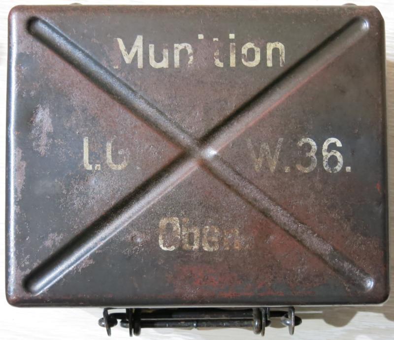 German Wehrmacht 5 cm leichter Granatwerfer 36, (5 cm leGrW 36), 5 cm Mortar Early Case/Box In Early Camo Paint Scheme: Feldgrau, Luftwaffe Grey And Light Brown 1939 Dated, Perfect For Complete A Display.