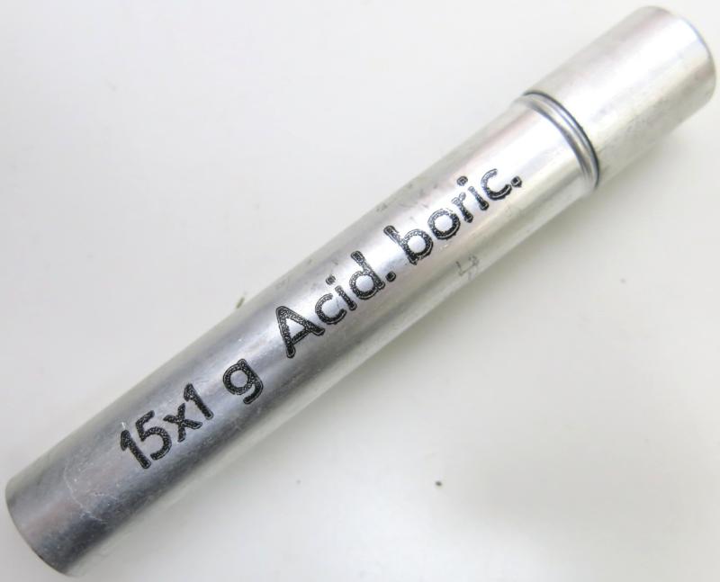 German Wehrmacht Sanitär Aluminium Tablettenröhrchen Medical Pills Tube Acid. boric 1 g, Empty.