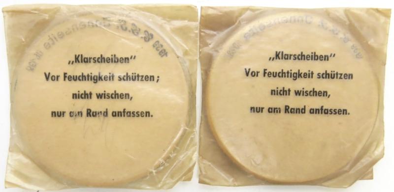 German Wehrmacht Klarscheiben Clear Lenses For Gas Mask Set Of Two Matching Dated 1939.