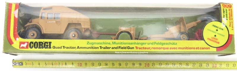 British CORGI Quad Tractor, Ammunition Trailer and Field Gun 909 Mint In Box 1976.