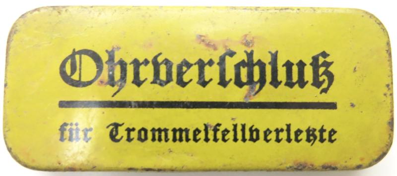 German Wehrmacht Ohrverschlutz Für Trommelfellverleste Ointment For Wounded Eardrums Tin.