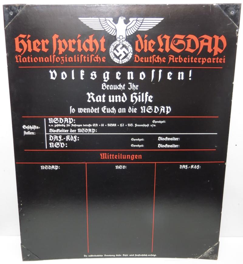 German NSDAP Hier Spricht Die NSDAP Wall Sign CARDBOARD Variation, Extremelly Rare.