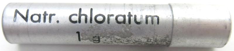 German Wehrmacht Aluminium Tablettenröhrchen Medical Pills Tube Natr. Chloratum 1 g Beloging To Sanitätstasche Für Sanitätsoffiziere Medical Pouch For Officer, Hard To Find Spare Part.