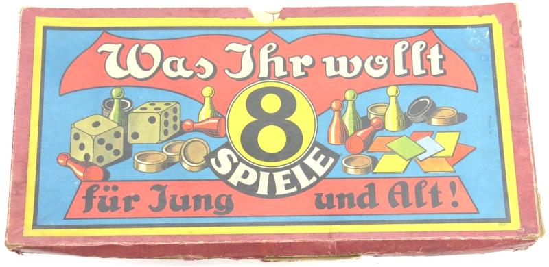 German WWII Was Ihr wollt 8 SPIELE für Jung und Alt! Case With 8 Cardboard Games.