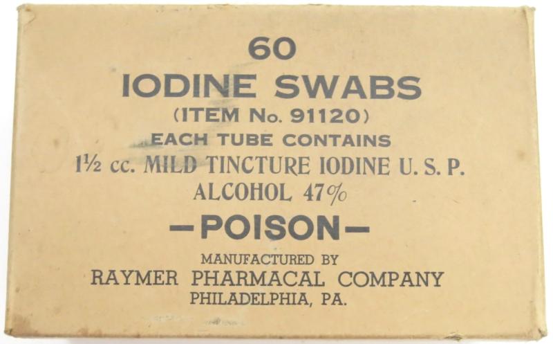 USA WWII 6 IODINE SWABS March 5, 1943 Mint In Box.