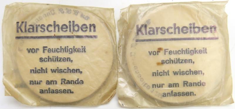 German Wehrmacht Klarscheiben Clear Lenses For Gas Mask Set Of Two Matching Dated 1939.