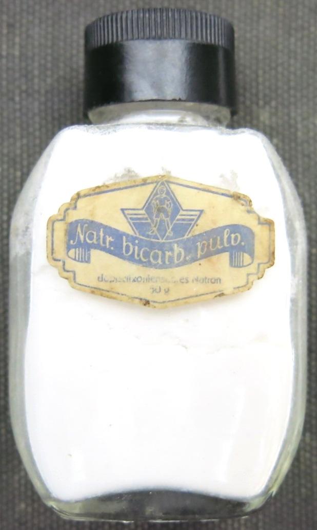 German Wehrmacht Medical Natrium Bicarbonat Pulver 50 Grams Full Bottle.