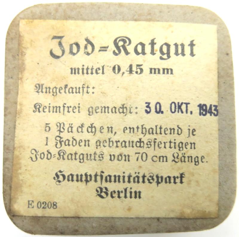 German Wehrmacht Jod-Katgut mittle 0,45 mm Hauptsanittspark Berlin 1943 Unopened Cardboard Box.