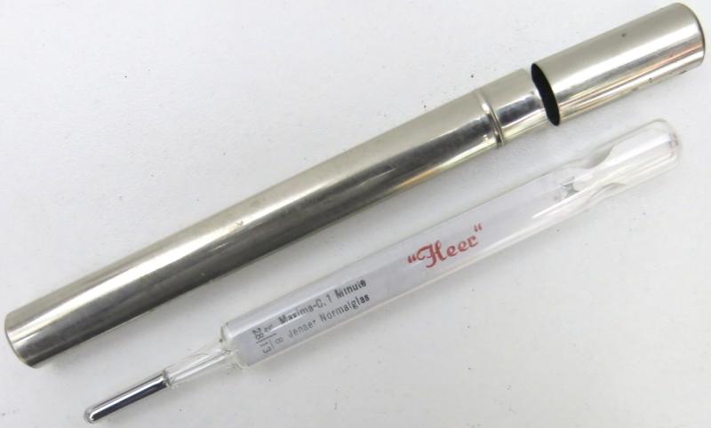 German Heer Thermometer In Metal Transport Tube, Hard To Find A Heer One.