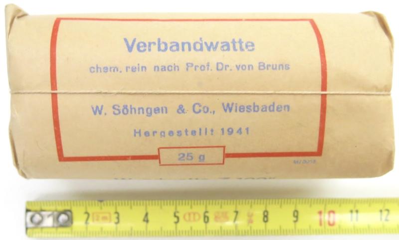 German Luftschutz Hausapotheke Verbandwatte 25 gr W. Söhngen & Co., Wiesbaden 1941.