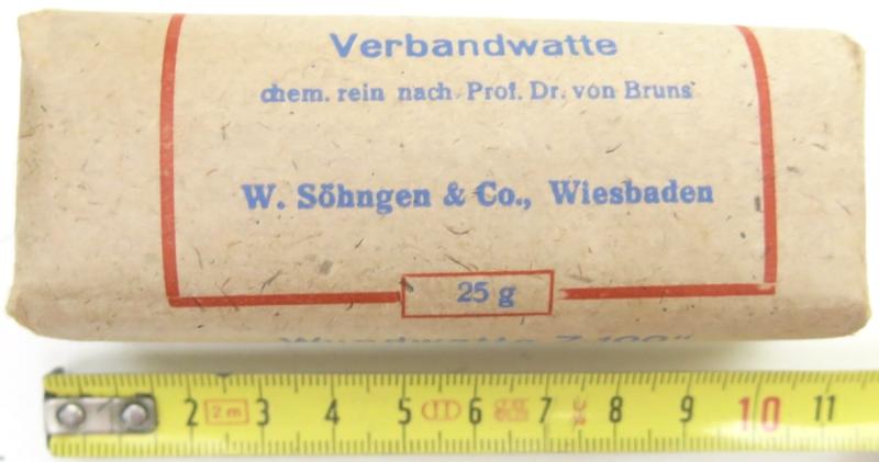 German Luftschutz Hausapotheke Verbandwatte 25 gr W. Söhngen & Co., Wiesbaden.