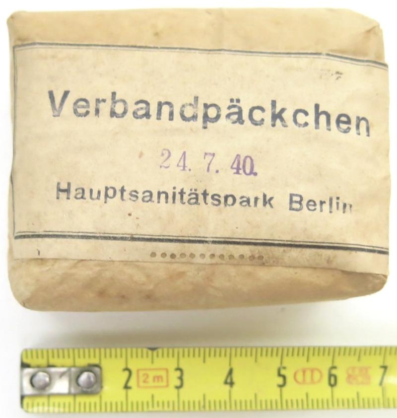 German Wehrmacht Verbandpäckchen Hauptsanitätspark Berlin 24. 7. 1940, Paper Envelope, Rare.