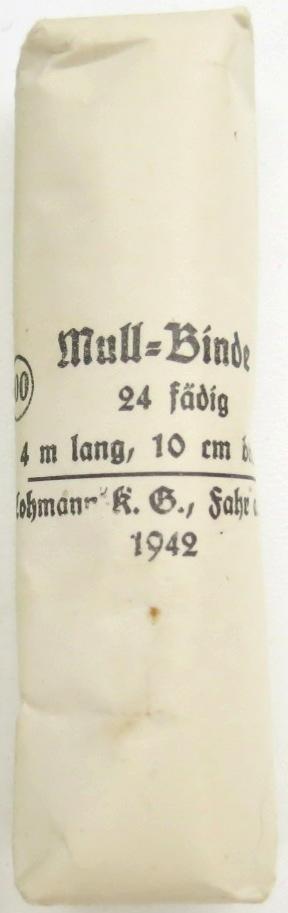 German Deutsches Rotes Kreuz D. R. K. And Luftschutz Hausapotheke Mull-Binde 4 m lang, 10 cm breit Lohmann K. G., Fahr a. Rhein 1942.