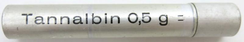 German Wehrmacht Sanitär Aluminium Tablettenröhrchen Medical Pills Tube Tannalbin 0.5 g, Empty.