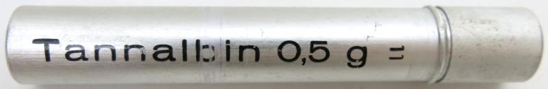 German Wehrmacht Sanitär Aluminium Tablettenröhrchen Medical Pills Tube Tannalbin 0.5 g, Empty.