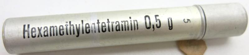 German Wehrmacht Sanitär Aluminium Tablettenröhrchen Medical Pills Tube Hexamethylentetramin 0,5 g, Empty.