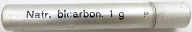German Wehrmacht Sanitär Aluminium Tablettenröhrchen Medical Pills Tube Natr. bicarbon. 1 g, Empty.