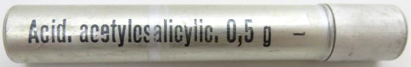 German Wehrmacht Sanitär Aluminium Tablettenröhrchen Medical Pills Tube Acid. acetylosalicylic. 0,5 g, Empty.